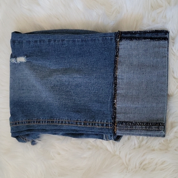 Cato medium wash factory distressed wide faux cuff denim capris - Picture 2 of 15